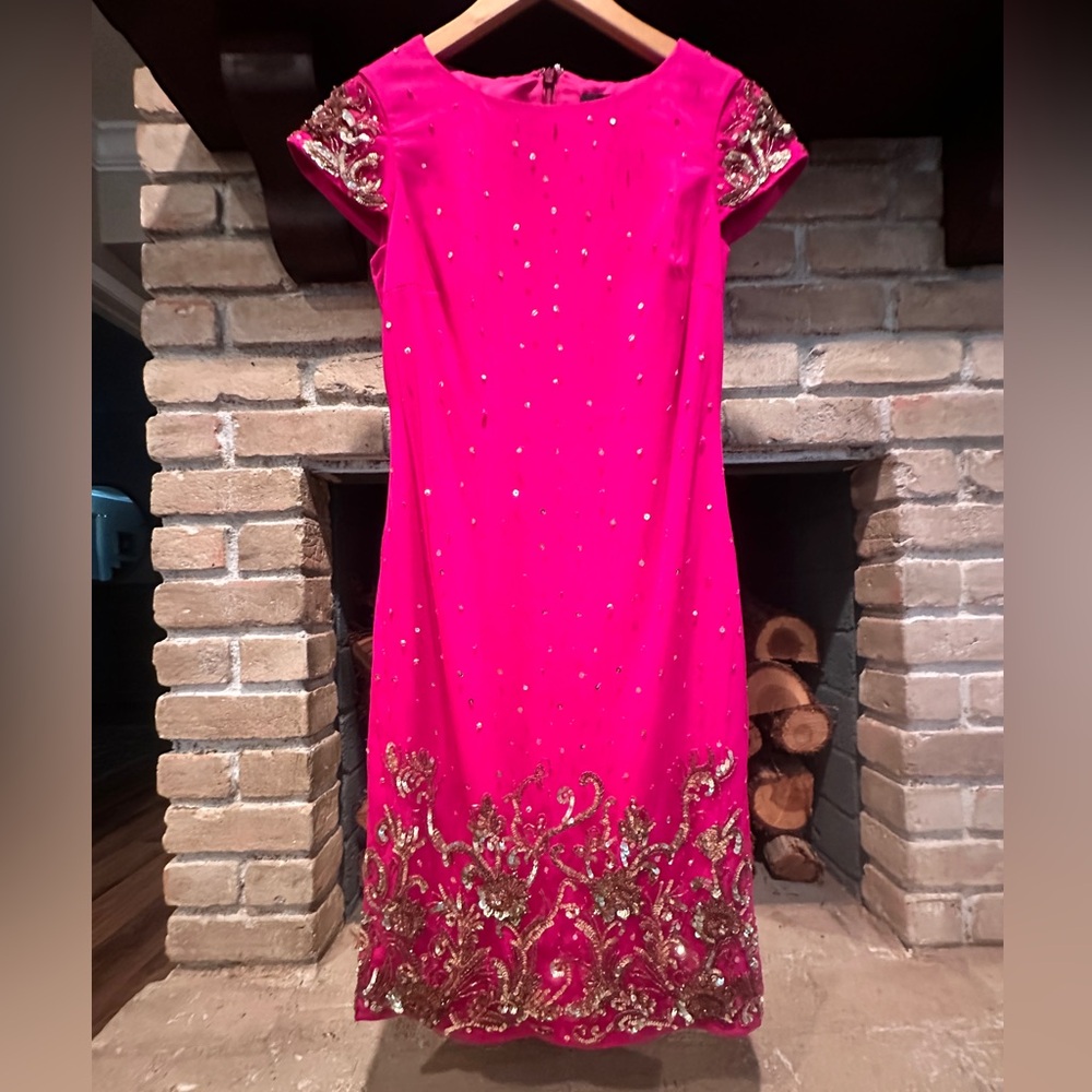 Marchesa Notte Hot Pink Sequined Cocktail Dress
